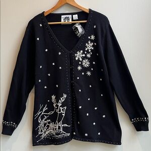 Storybook Knits Deer Winter Cardigan Holiday Beaded Sweater Buttons‎ Embroidery